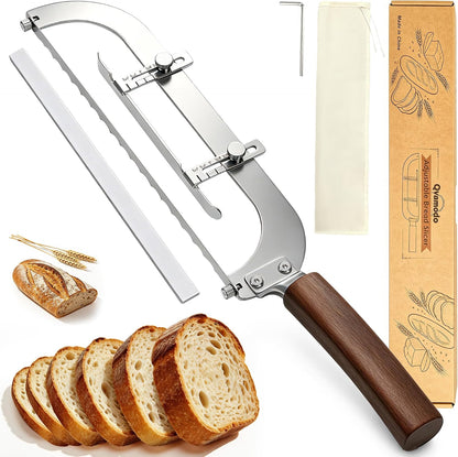 Upgraded Bread Knife for Homemade Bread, 6 Adjustable Thickness Bread Slicer, Ergonomic Bow-Design Serrated Bread Knife, Razor-Sharp Cutter for Crusty Sourdough & Baguette, Gift for Bakers