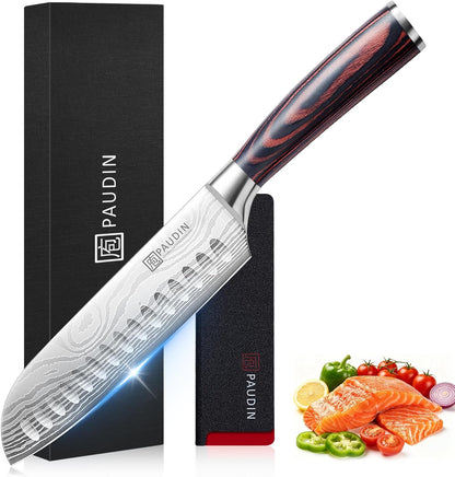 PAUDIN Santoku Knife Chef Knife, Ultra Sharp 7" Kitchen Knife for Cooking