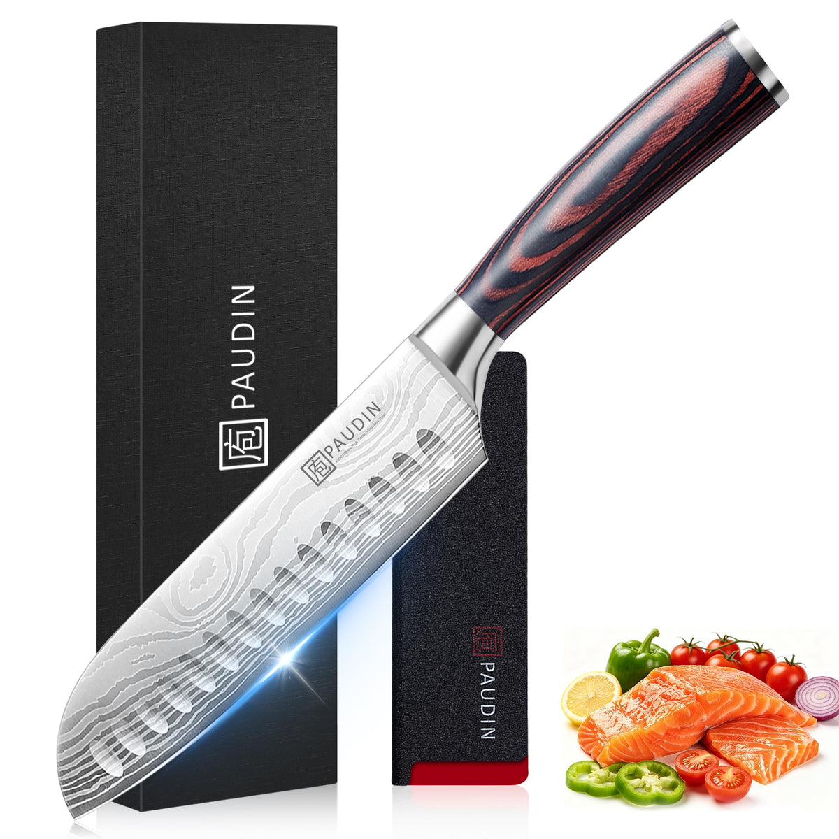 PAUDIN Santoku Knife Chef Knife, Ultra Sharp 7" Kitchen Knife for Cooking