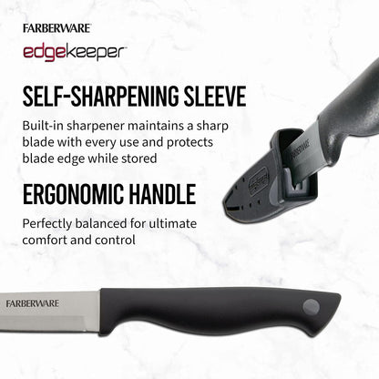 Farberware Edgekeeper 3.5-Inch Paring Knife with Self-Sharpening Blade Cover, High Carbon-Stainless Steel Kitchen Knife with Ergonomic Handle, Razor-Sharp Knife, Black
