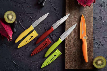 VITUER Paring knife, 4PCS Paring knives (4 Knives and 4 Knife cover), 4 Inch Peeling Fruit and Vegetable Knife, Ultra Sharp Kitchen Knives, German Steel, PP Plastic Handle