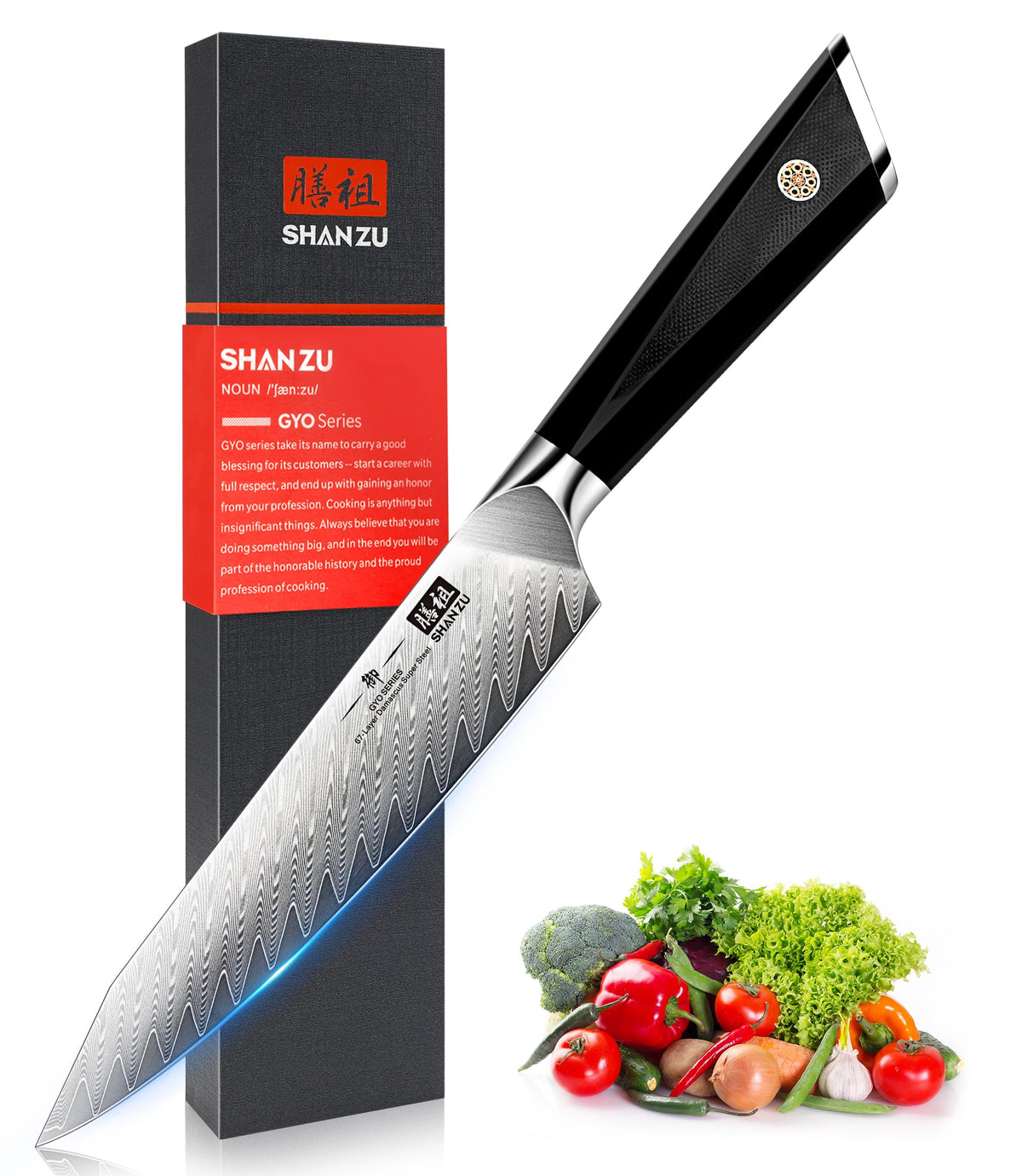 SHAN ZU Damascus Chef Knife Santoku Knife 7 Inch