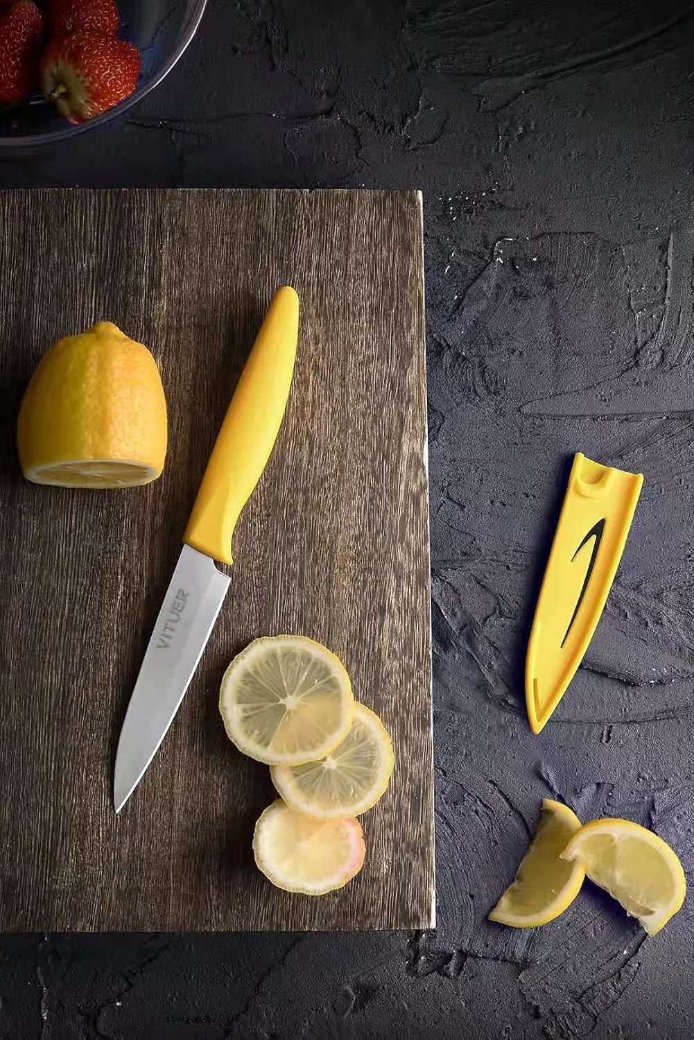 VITUER Paring knife, 4PCS Paring knives (4 Knives and 4 Knife cover), 4 Inch Peeling Fruit and Vegetable Knife, Ultra Sharp Kitchen Knives, German Steel, PP Plastic Handle