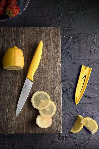 VITUER Paring knife, 4PCS Paring knives (4 Knives and 4 Knife cover), 4 Inch Peeling Fruit and Vegetable Knife, Ultra Sharp Kitchen Knives, German Steel, PP Plastic Handle