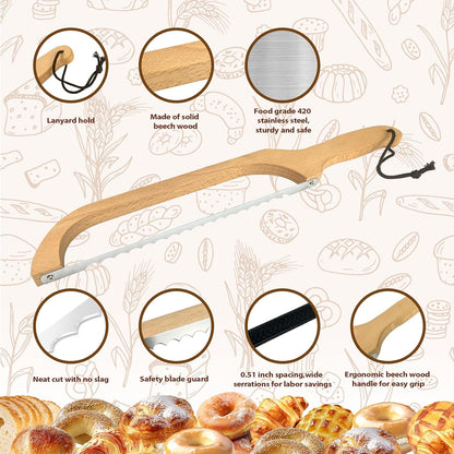 HOTTOR Bread Slicer for Homemade Bread, 16" Beech Wood Sourdough Knife