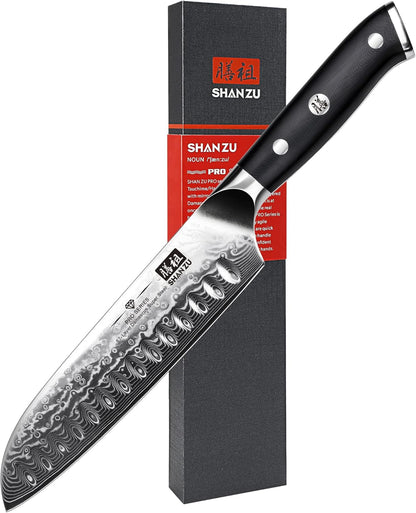 SHAN ZU 7 In Damascus Chef Knife, Japanese Santoku Chef's Knife