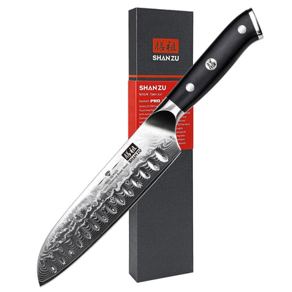SHAN ZU 7 In Damascus Chef Knife, Japanese Santoku Chef's Knife