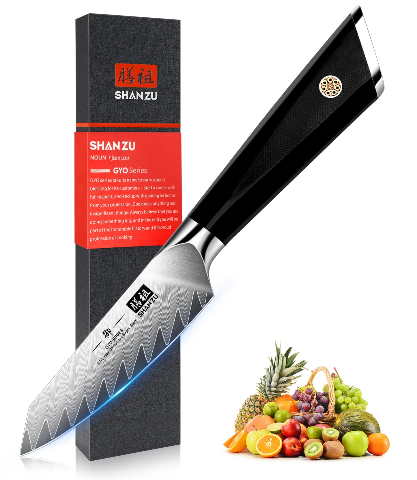 SHAN ZU Damascus Chef Knife Santoku Knife 7 Inch