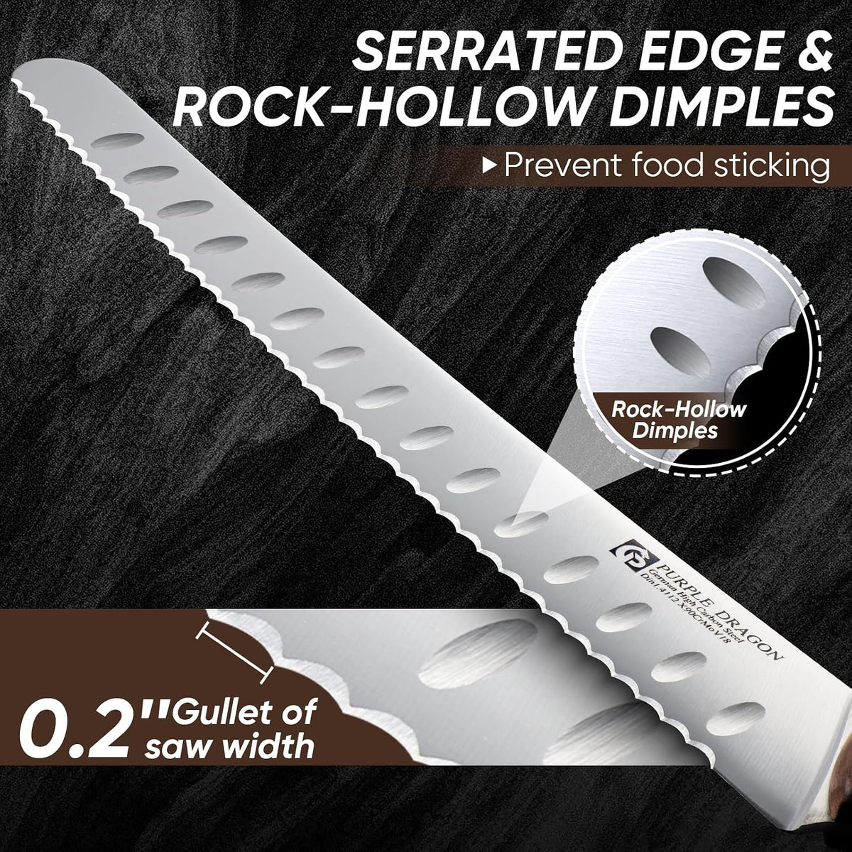 Purple Dragon Bread Knife for Homemade Bread, Serrated Knife