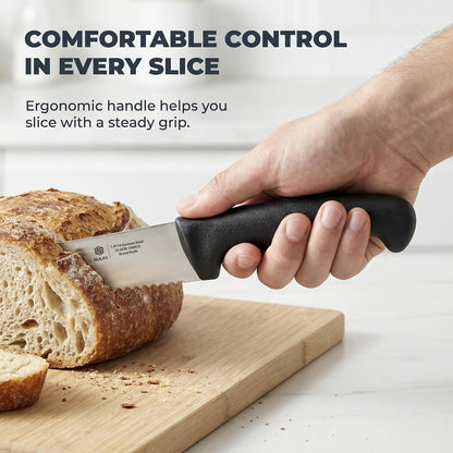 10-Inch Serrated Bread Knife with Sheath for Sourdough, German Steel