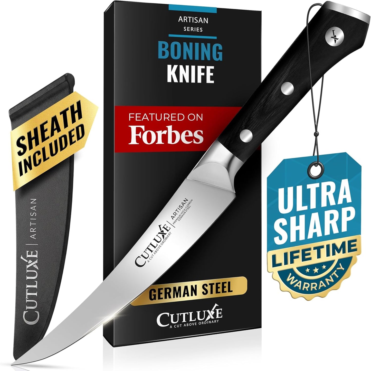 Cutluxe Curved Boning Knife, 6" for Meat Cutting & Trimming – Fillet Knife