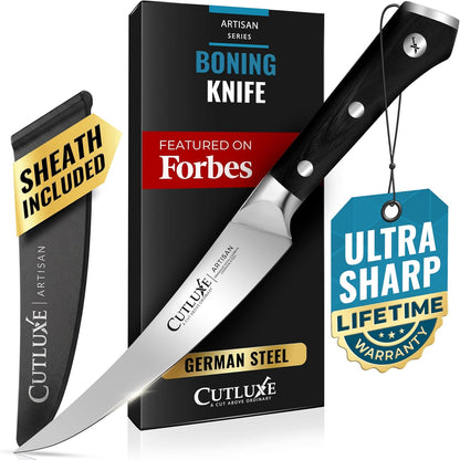 Cutluxe Curved Boning Knife, 6" for Meat Cutting & Trimming – Fillet Knife