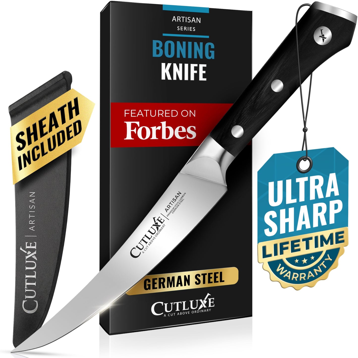 Cutluxe Curved Boning Knife, 6" for Meat Cutting & Trimming – Fillet Knife