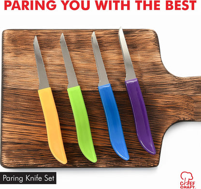 Chef Craft Select Paring Knife Set, 2.5 inch blade 6 inch in length 4 piece set, Assorted