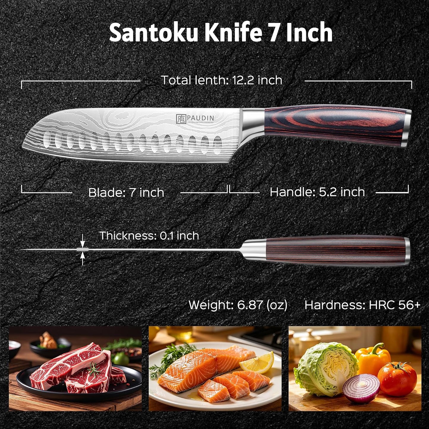 PAUDIN Santoku Knife Chef Knife, Ultra Sharp 7" Kitchen Knife for Cooking