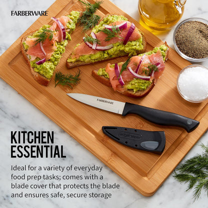 Farberware Edgekeeper 3.5-Inch Paring Knife with Self-Sharpening Blade Cover, High Carbon-Stainless Steel Kitchen Knife with Ergonomic Handle, Razor-Sharp Knife, Black