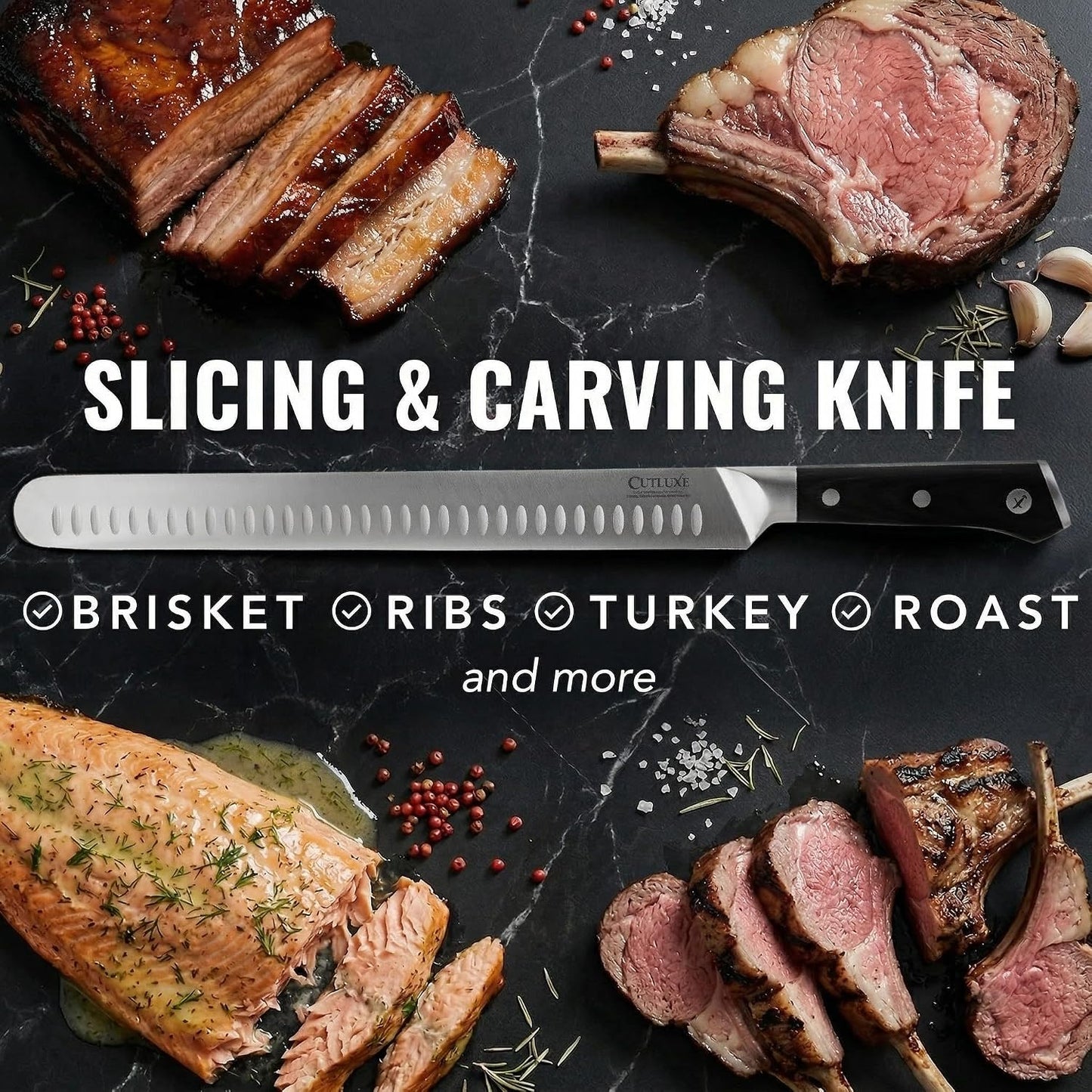 Cutluxe Brisket Knife, 12" Carving & Slicing Knife for Meat & BBQ