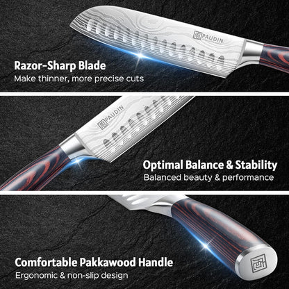 PAUDIN Santoku Knife Chef Knife, Ultra Sharp 7" Kitchen Knife for Cooking