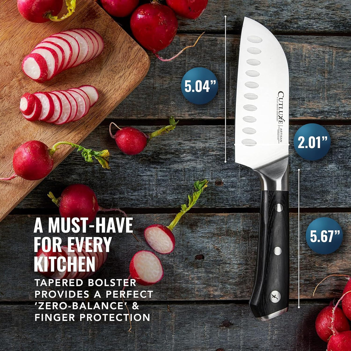 Cutluxe Santoku Knife 5" – Meat & Vegetable Chopping Knife, German Steel