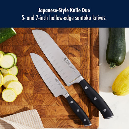 HENCKELS Forged Accent Razor-Sharp 2-pc Knife Set, Santoku Knife 5 Inch, Santoku Knife 7 Inch, German Engineered Informed by 100+ Years of Mastery,Black