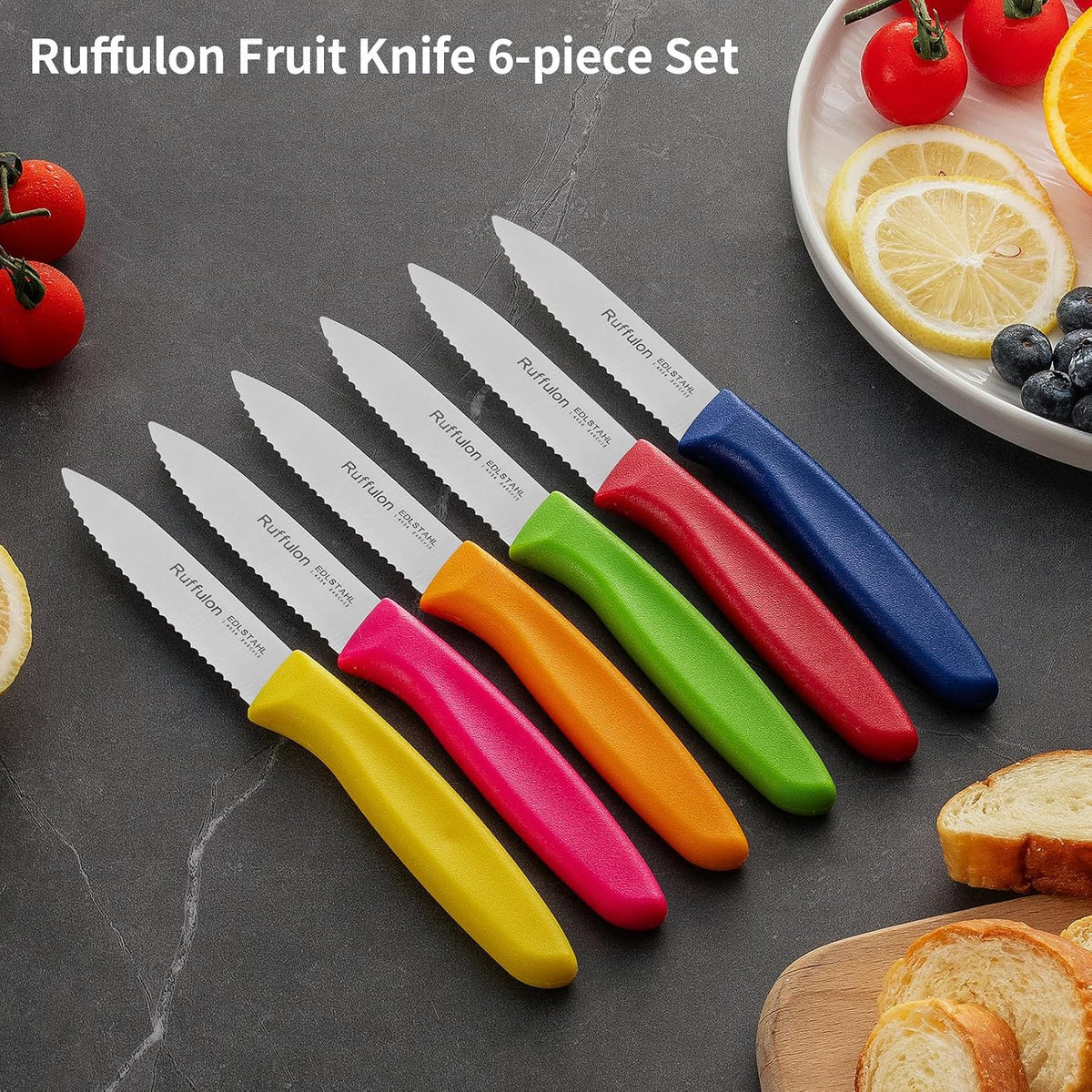Serrated Paring Knife,Stainless Steel,6 Piece Fruit Knife,Colorful