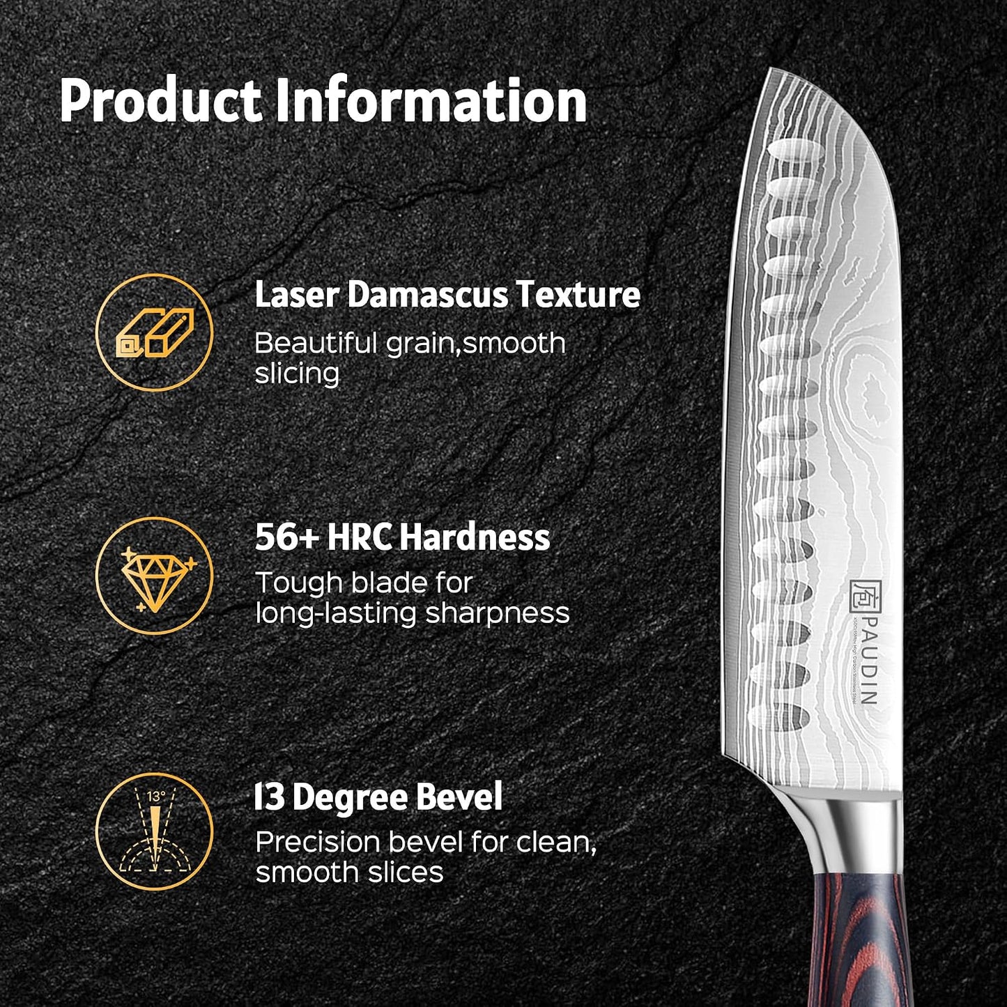 PAUDIN Santoku Knife Chef Knife, Ultra Sharp 7" Kitchen Knife for Cooking