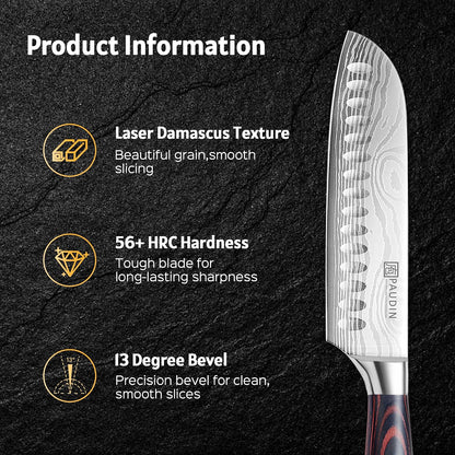 PAUDIN Santoku Knife Chef Knife, Ultra Sharp 7" Kitchen Knife for Cooking