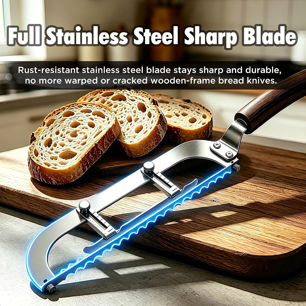 Upgraded Bread Knife for Homemade Bread, 6 Adjustable Thickness Bread Slicer, Ergonomic Bow-Design Serrated Bread Knife, Razor-Sharp Cutter for Crusty Sourdough & Baguette, Gift for Bakers