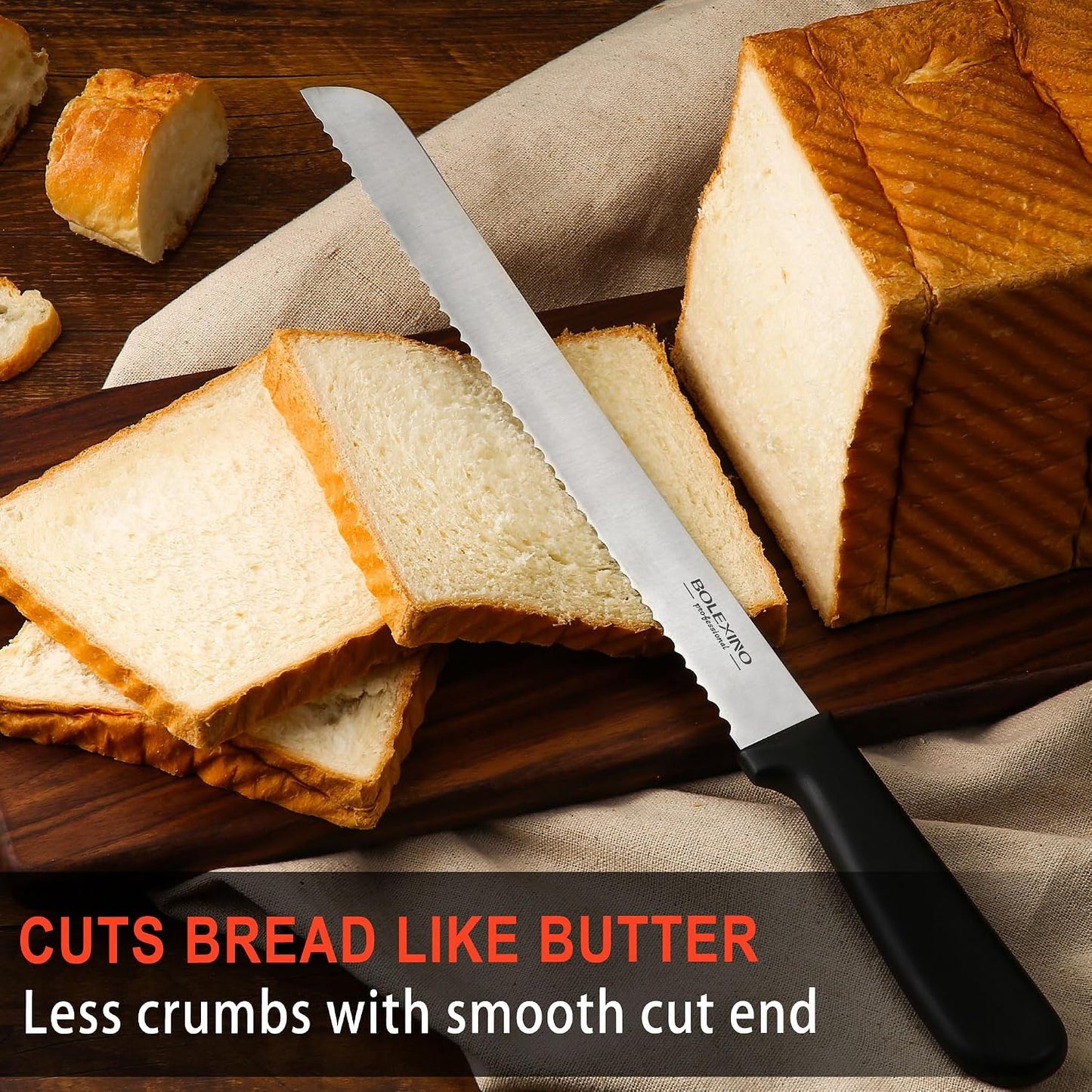 10 Inch Bread Knife Serrated for Homemade Bread Slicing W/Sheath