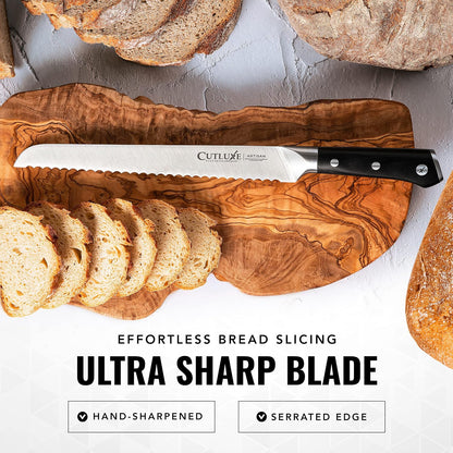 Cutluxe Bread Knife, 10" Serrated Knife for Sourdough & Homemade Bread